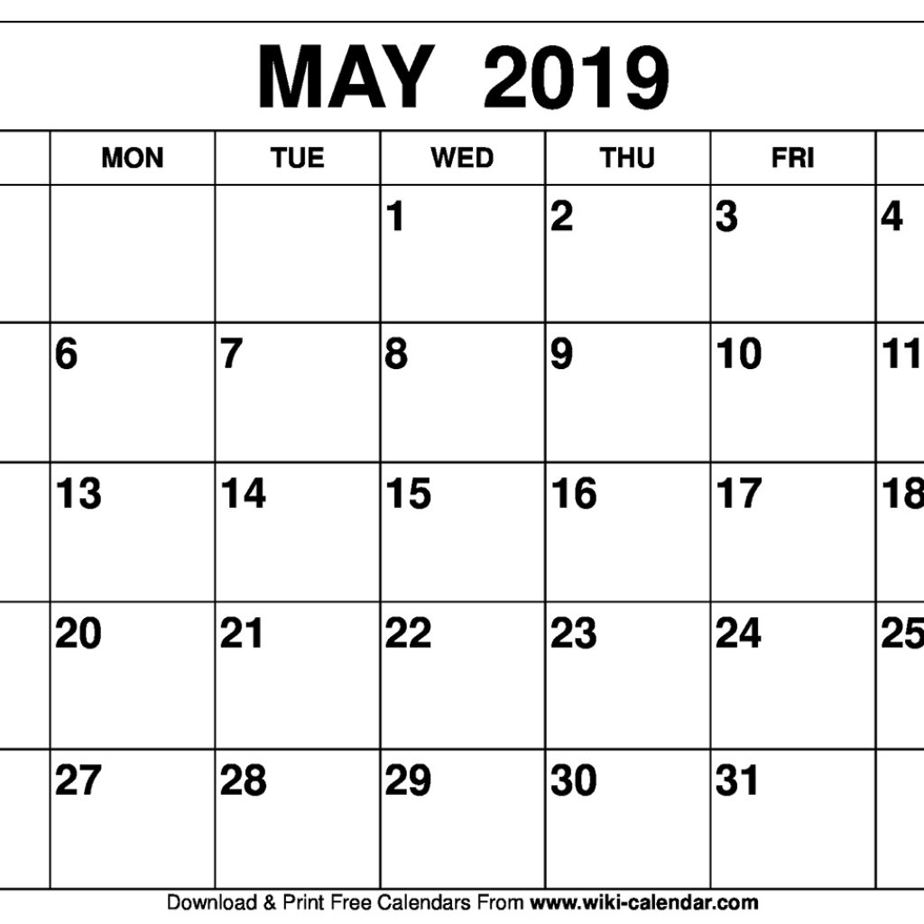 Blank May 2019 Calendar Printable