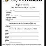 Busy Bs Preschool Registration Form Lbl Daycare Forms