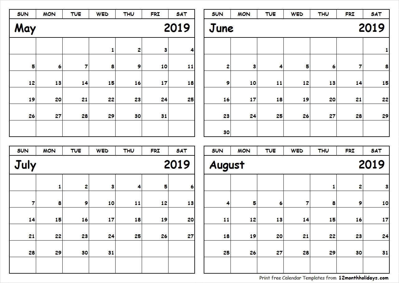 Calendar 2019 May June July Template Calendar Printable 