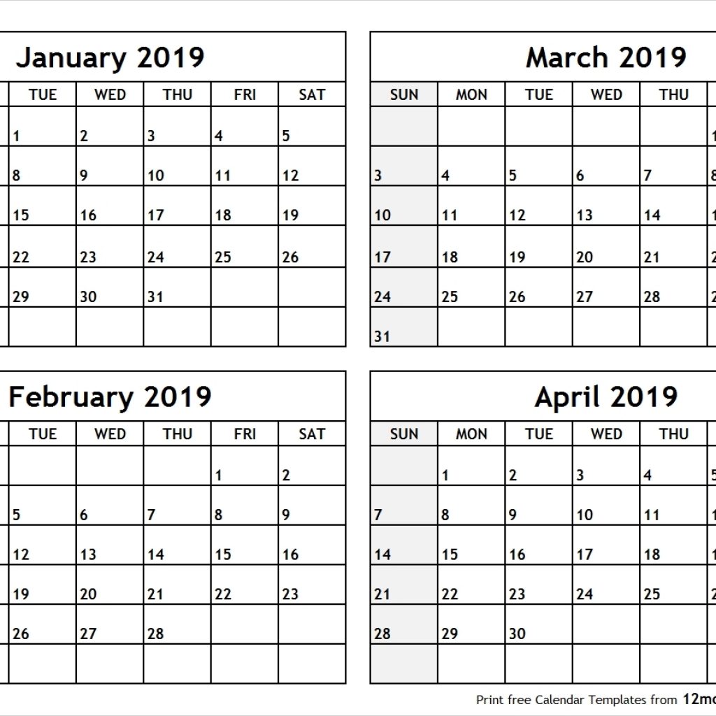 Calendar Feb March April 2019 Template Calendar Printable