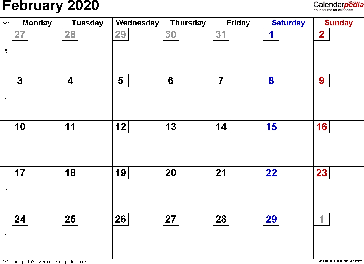 Calendar February 2020 Uk Bank Holidays Excelpdfword Templates 