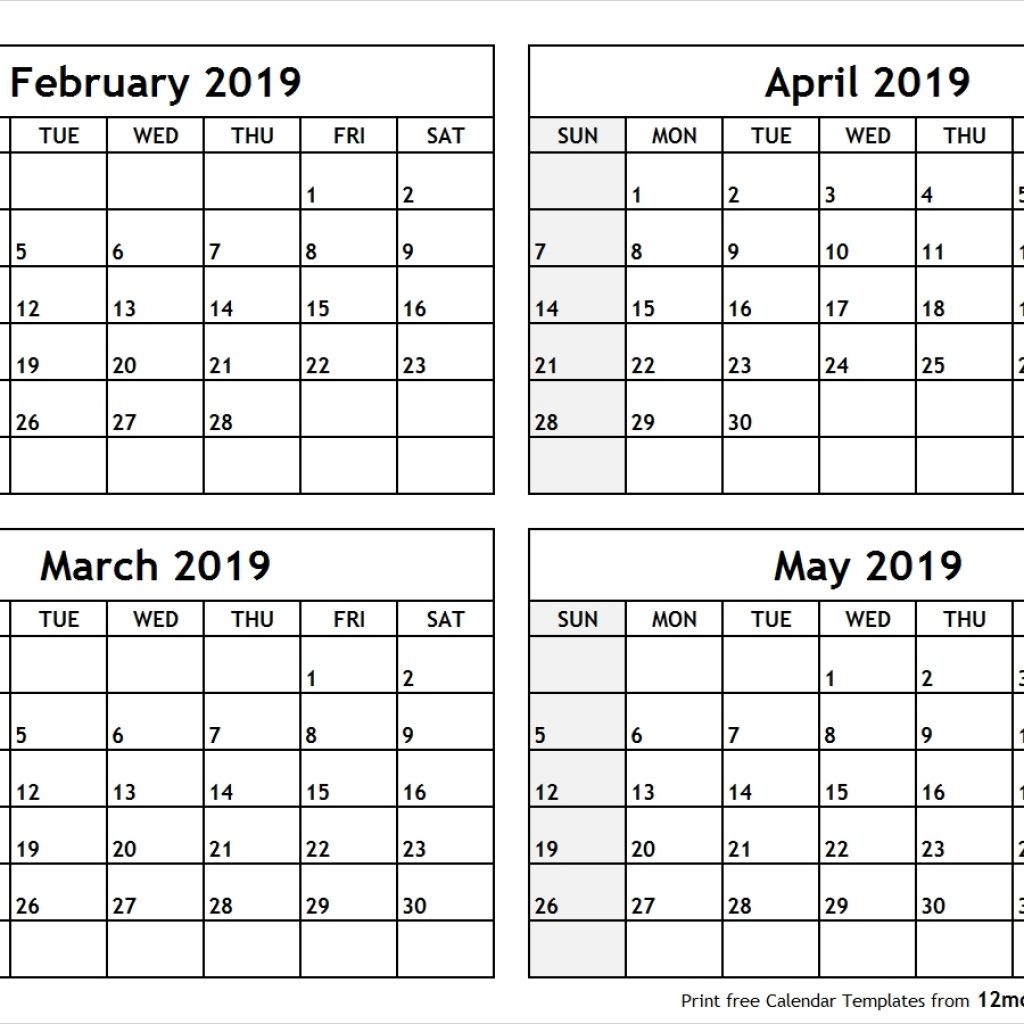 Calendar February March April 2019 Template Calendar Printable