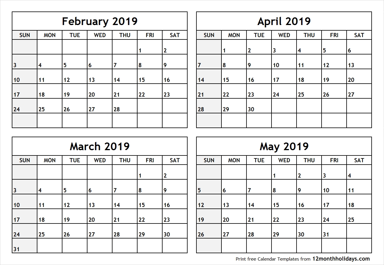 Calendar February To May 2019 Printable All 12 Month Calendar