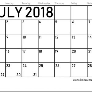 Calendar For July 2018