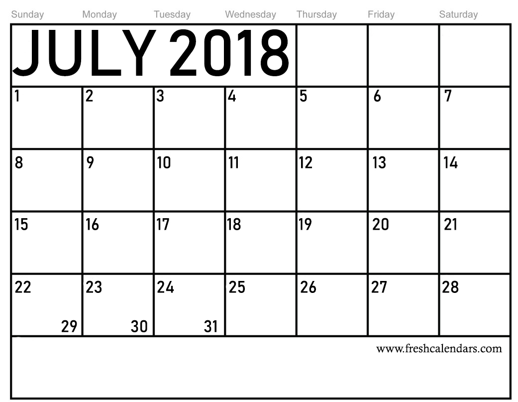 Calendar For July 2018