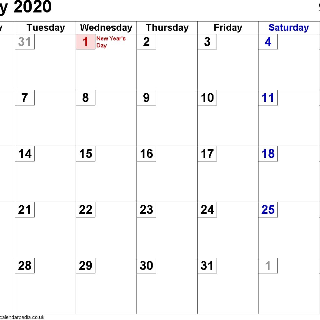 Calendar January 2020 Uk Bank Holidays Excelpdfword Templates