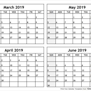 Calendar March To June 2019 Printable All 12 Month Calendar Printable