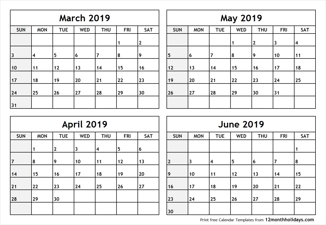 Calendar March To June 2019 Printable All 12 Month Calendar Printable