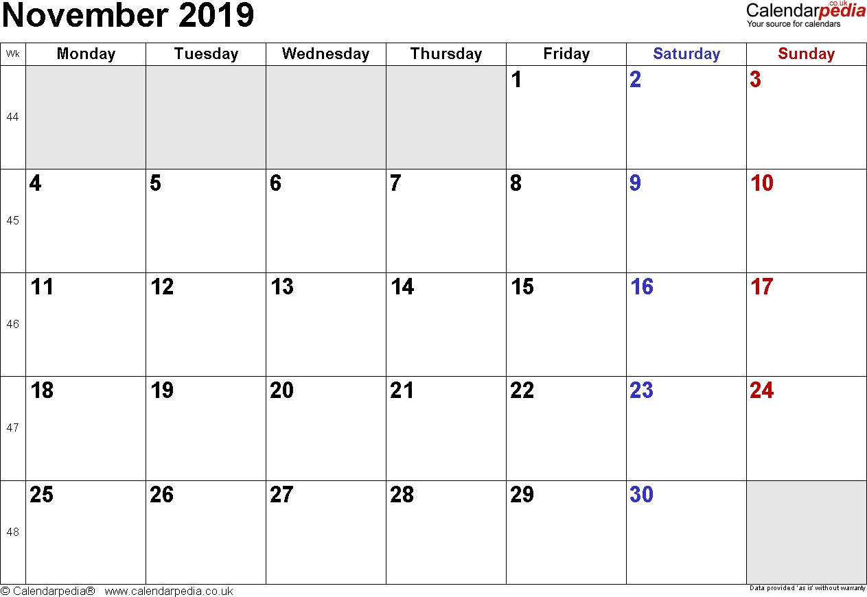 Calendar November 2019 Uk Bank Holidays Excelpdfword Templates 