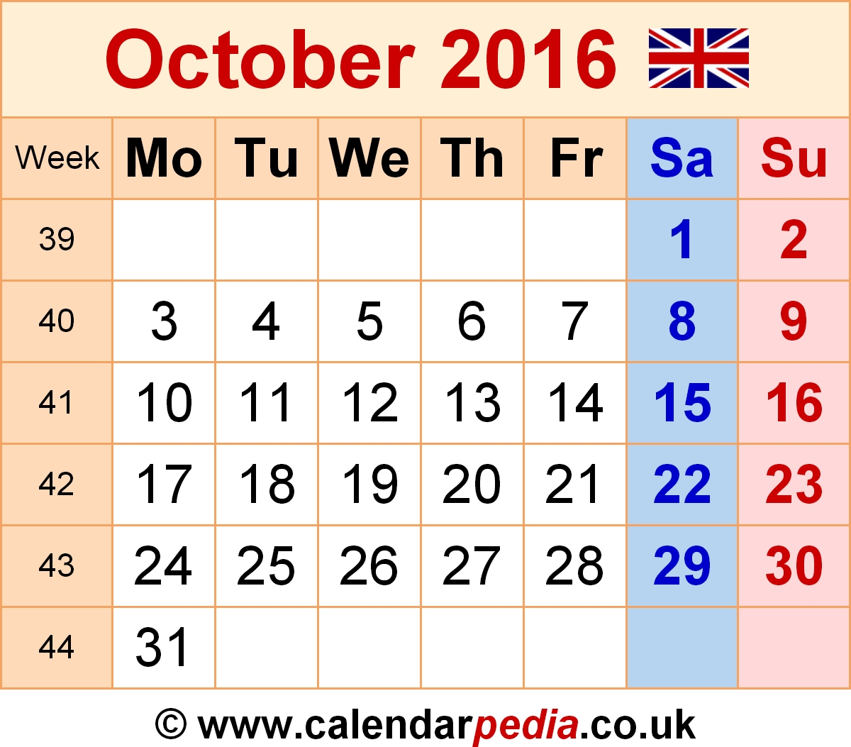 Calendar October 2016 Uk Bank Holidays Excelpdfword Templates 