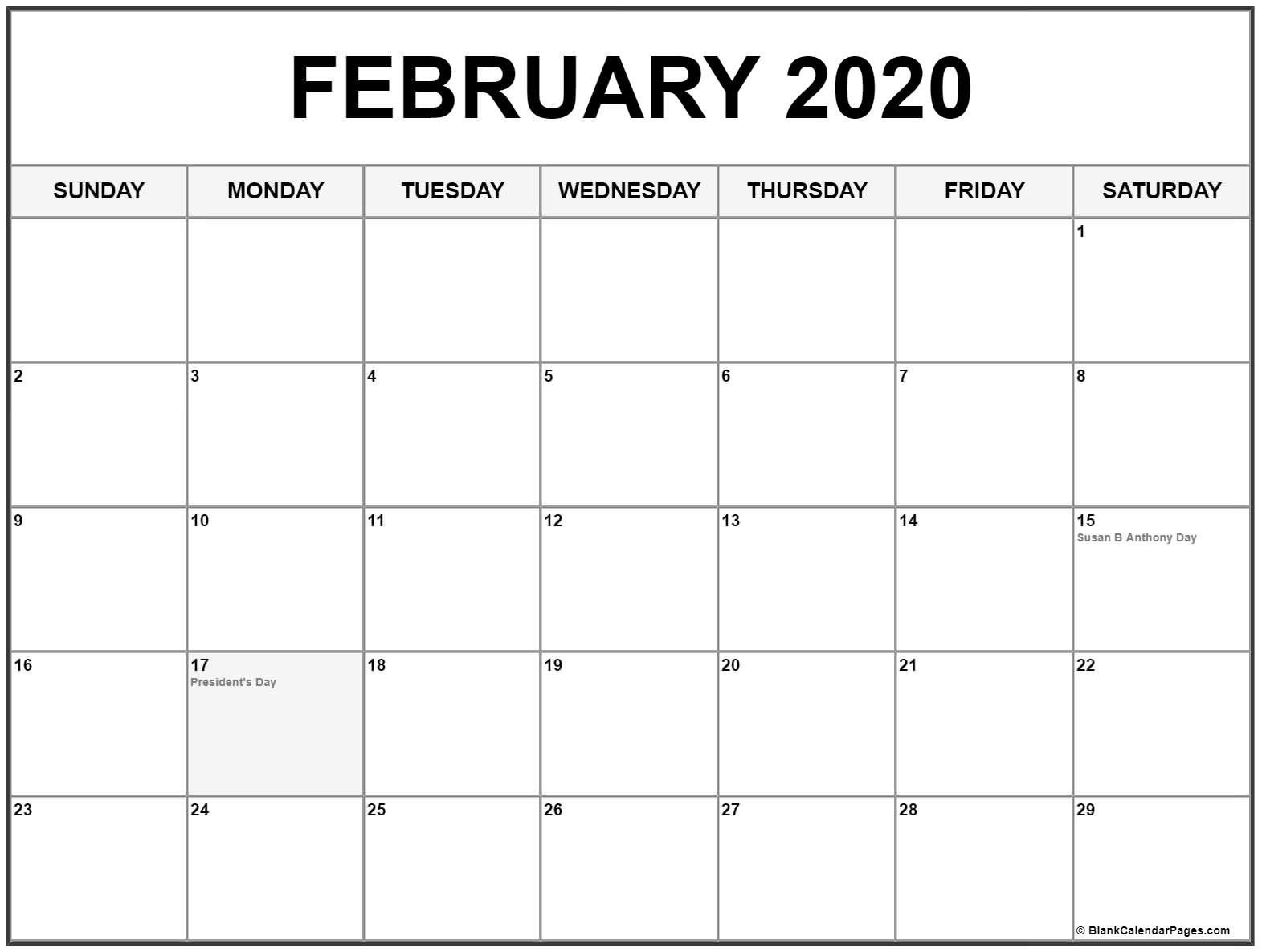 Collection Of February 2020 Calendars With Holidays 