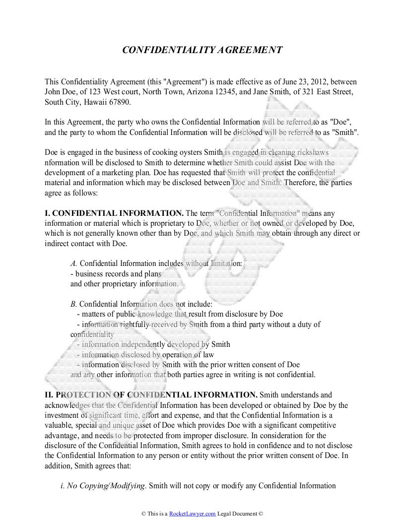 Confidentiality Agreement Template Free Sample Confidentiality