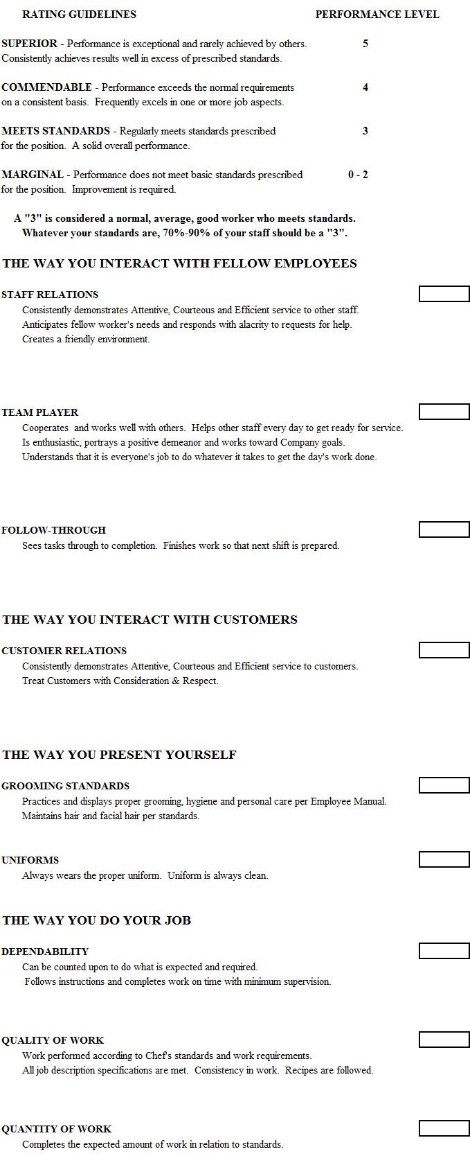 Cook Evaluation Form Chef Management Tools Evaluation Form