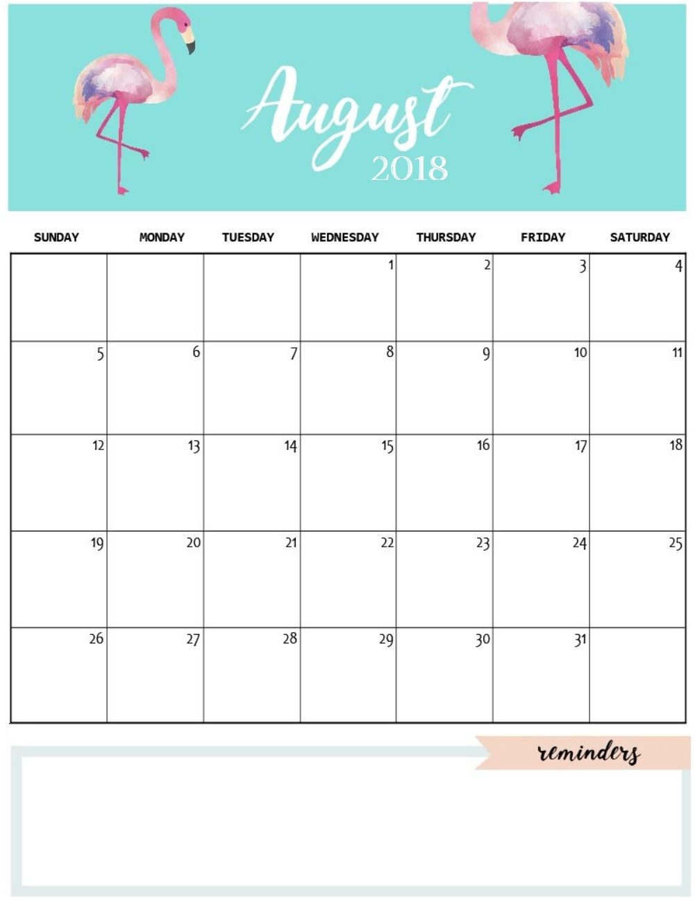 Cute August 2018 Calendar Template Calendars Pinterest Free 