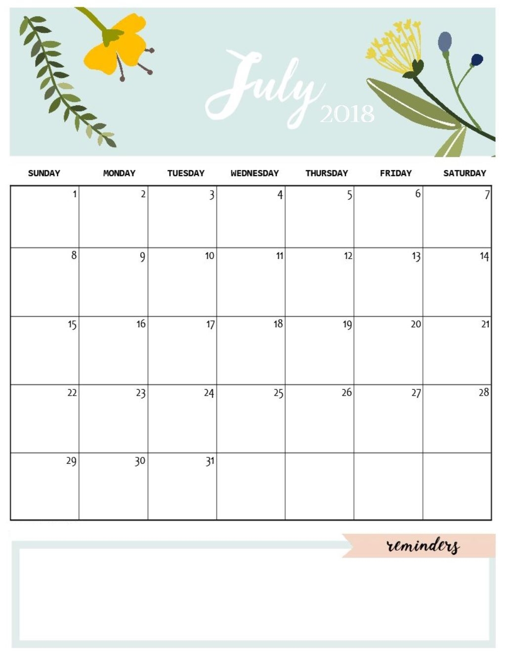 Cute July 2018 Calendar Template Calendars Pinterest 2018 