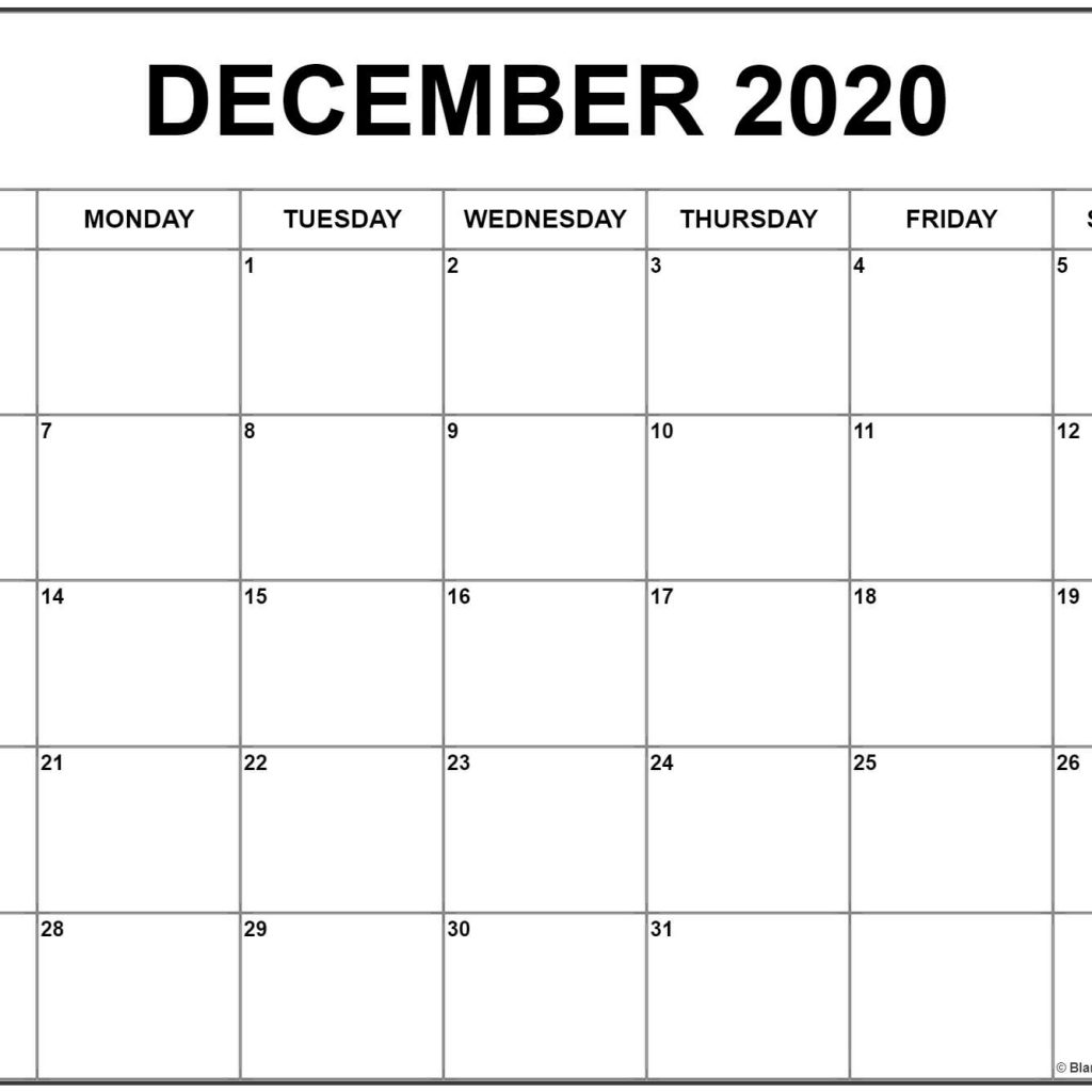 December 2020 Calendar Free Printable Monthly Calendars