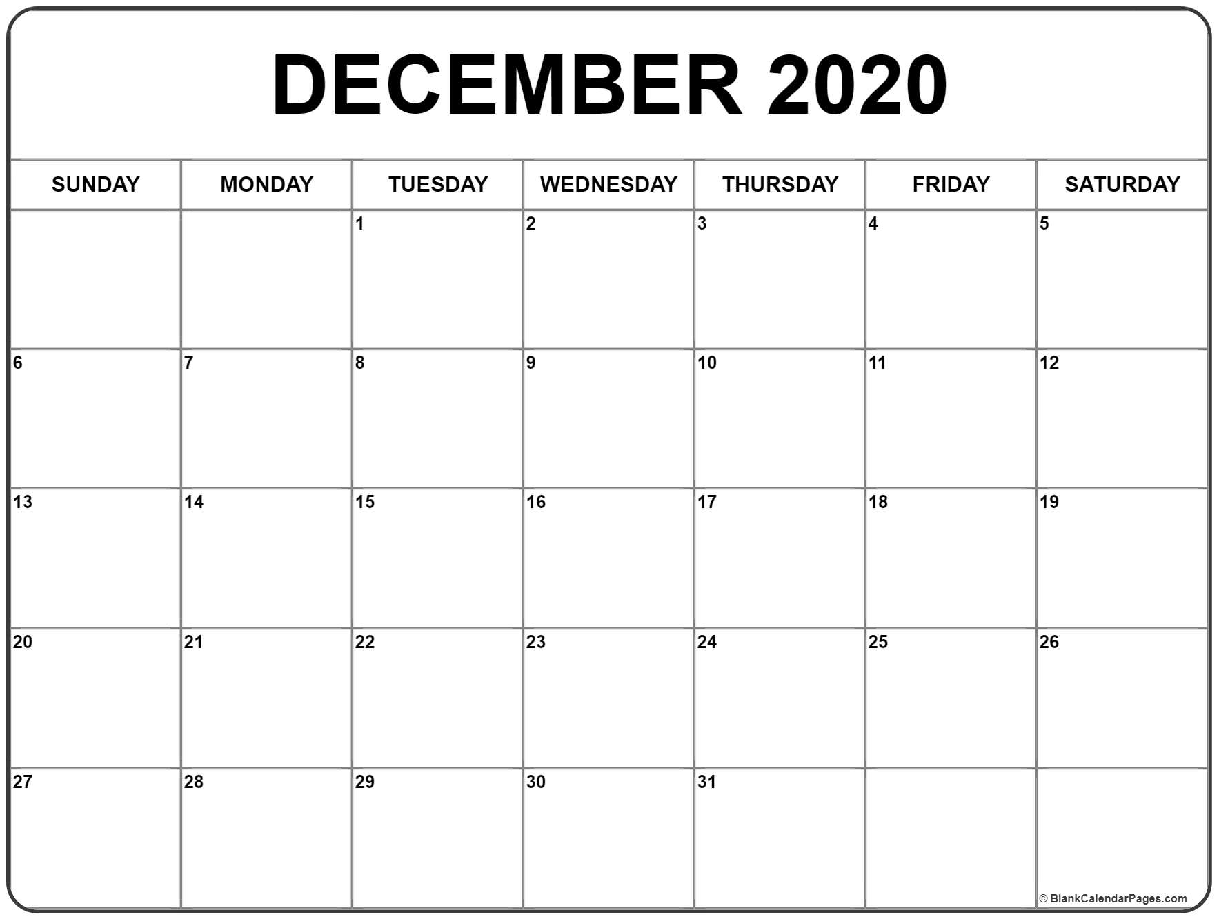 December 2020 Calendar Free Printable Monthly Calendars 