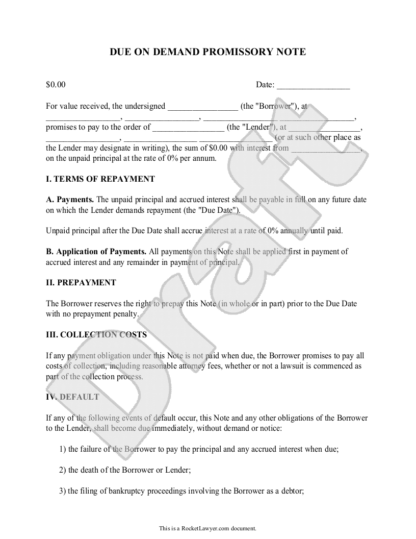 Demand Promissory Note Form Promissory Note Payable On Demand