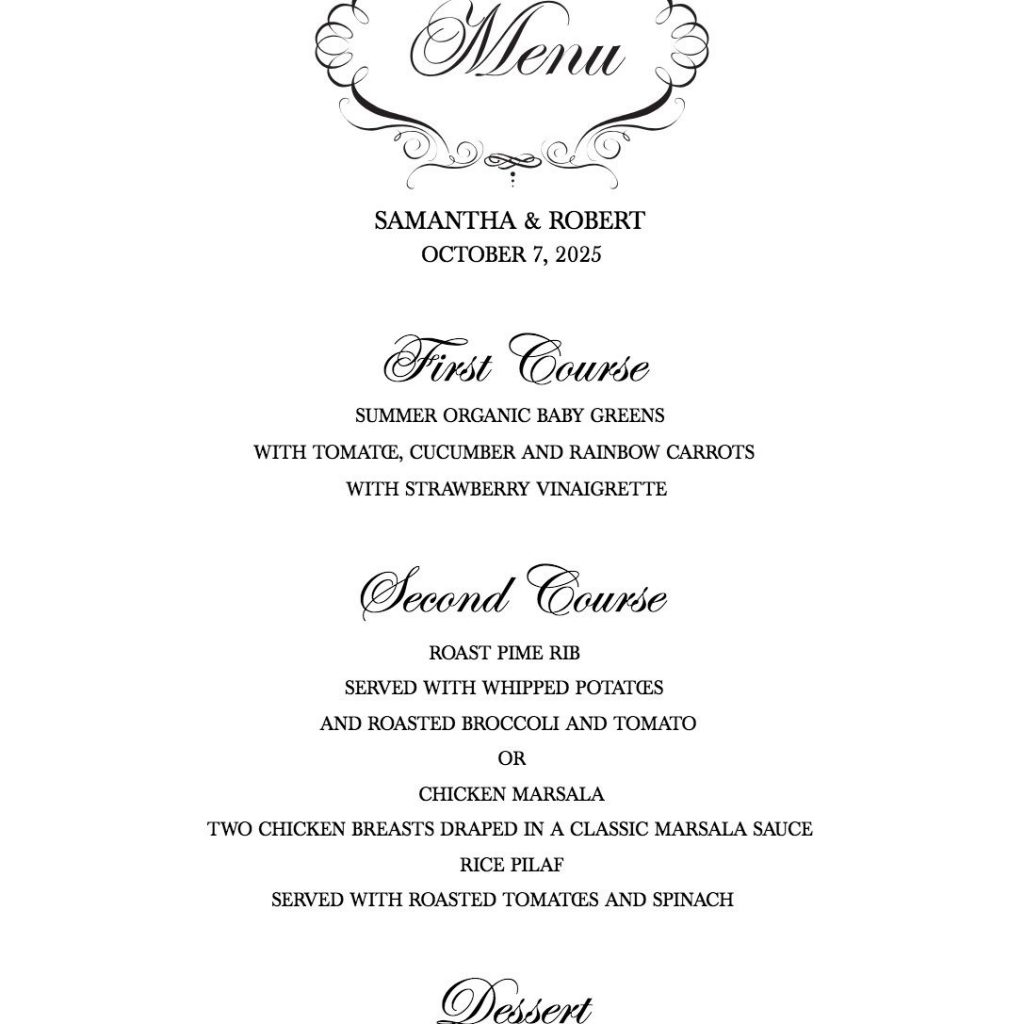 Download A Free Wedding Menu Template