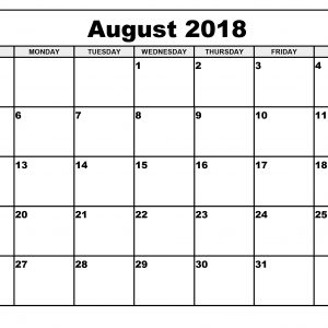 Download August 2018 Calendar Printable Blank Editable