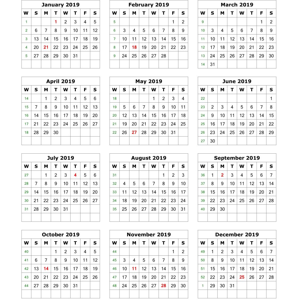 Download Blank Calendar 2019 12 Months On One Page Vertical