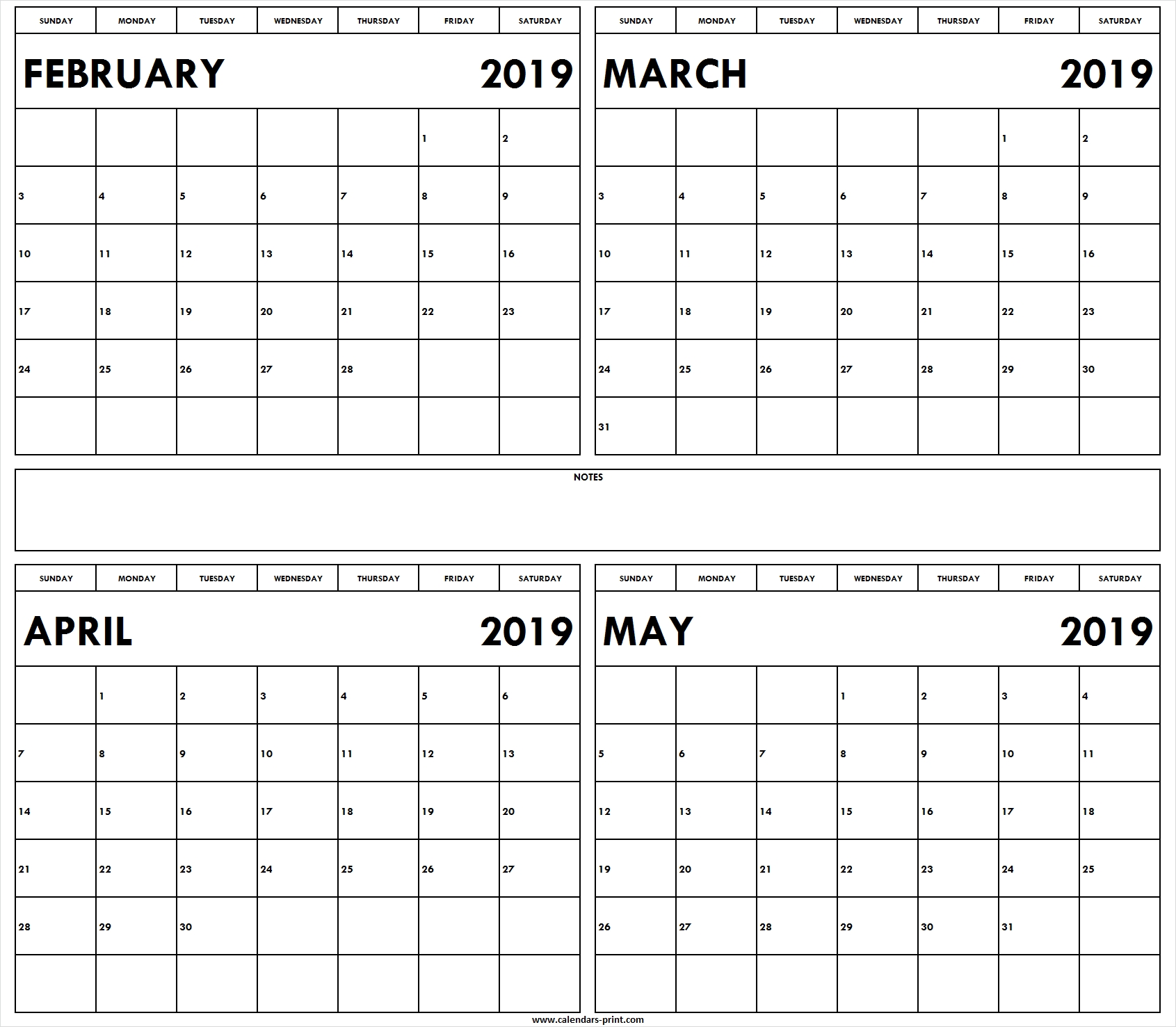 Download Blank February To May 2019 Calendar Printable Free Calendars