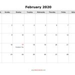 Download February 2020 Blank Calendar With Us Holidays Horizontal