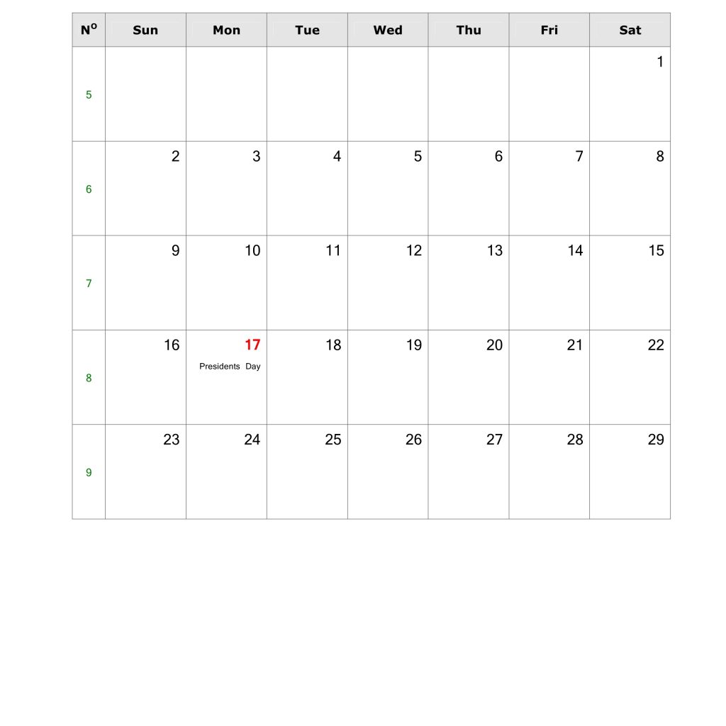 Download February 2020 Blank Calendar With Us Holidays Vertical