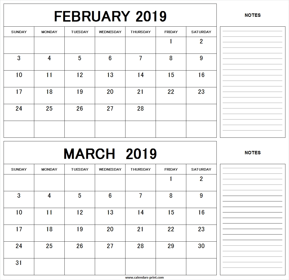 Download Free Templates February March 2019 Calendar Template 