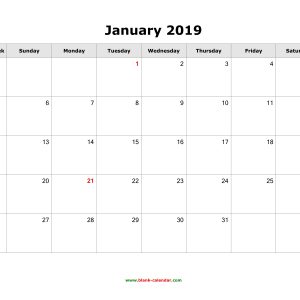 Download January 2019 Blank Calendar Horizontal