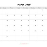 Download March 2019 Blank Calendar Horizontal