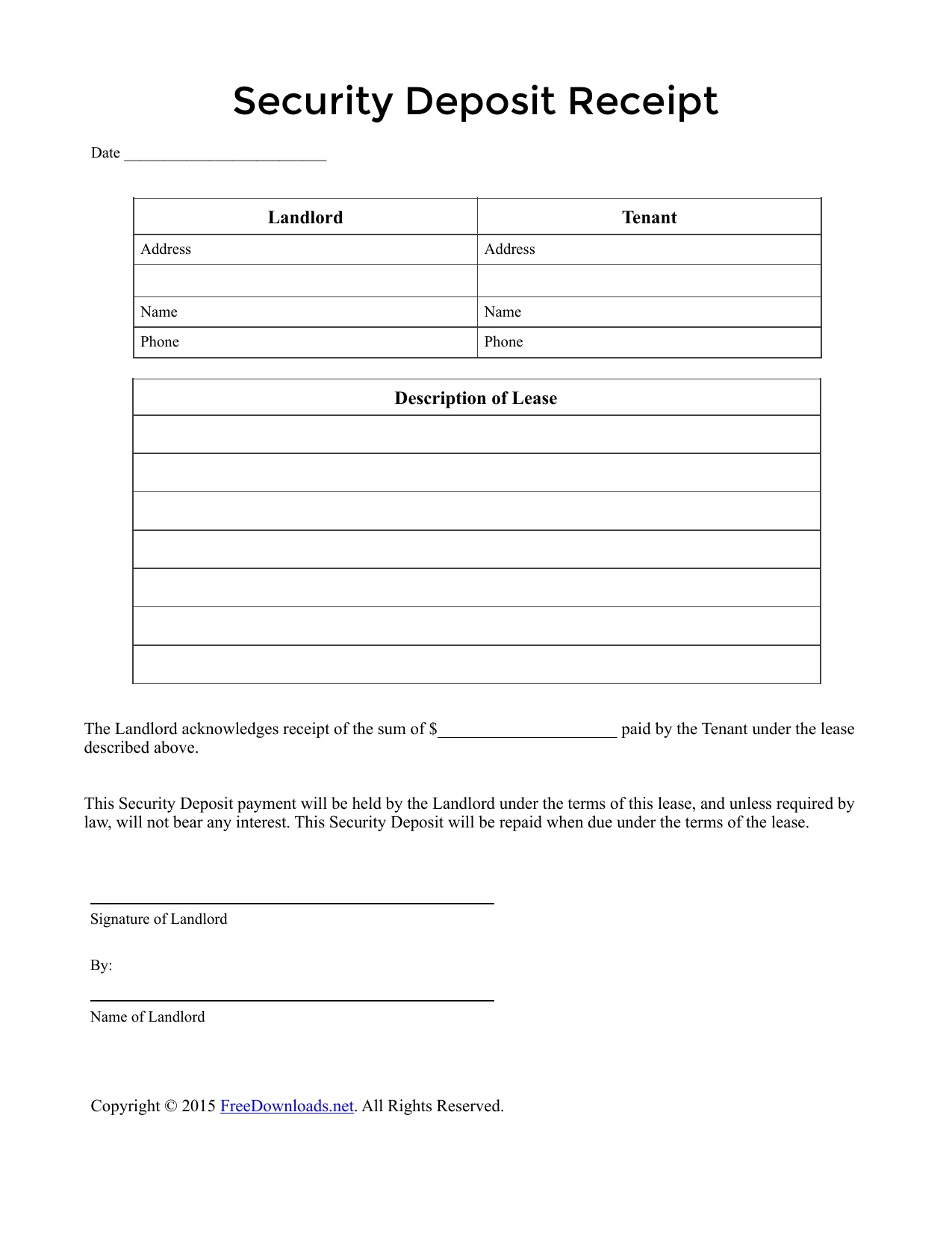 Download Security Deposit Receipt Template Pdf Rtf Word 