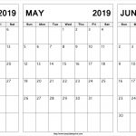 Editable April May June 2019 Calendar April May June