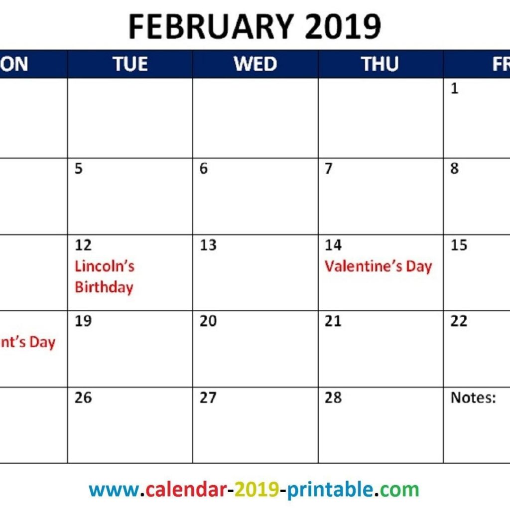 February 2019 Calendar With Holidays 2019 Calendars Pinterest