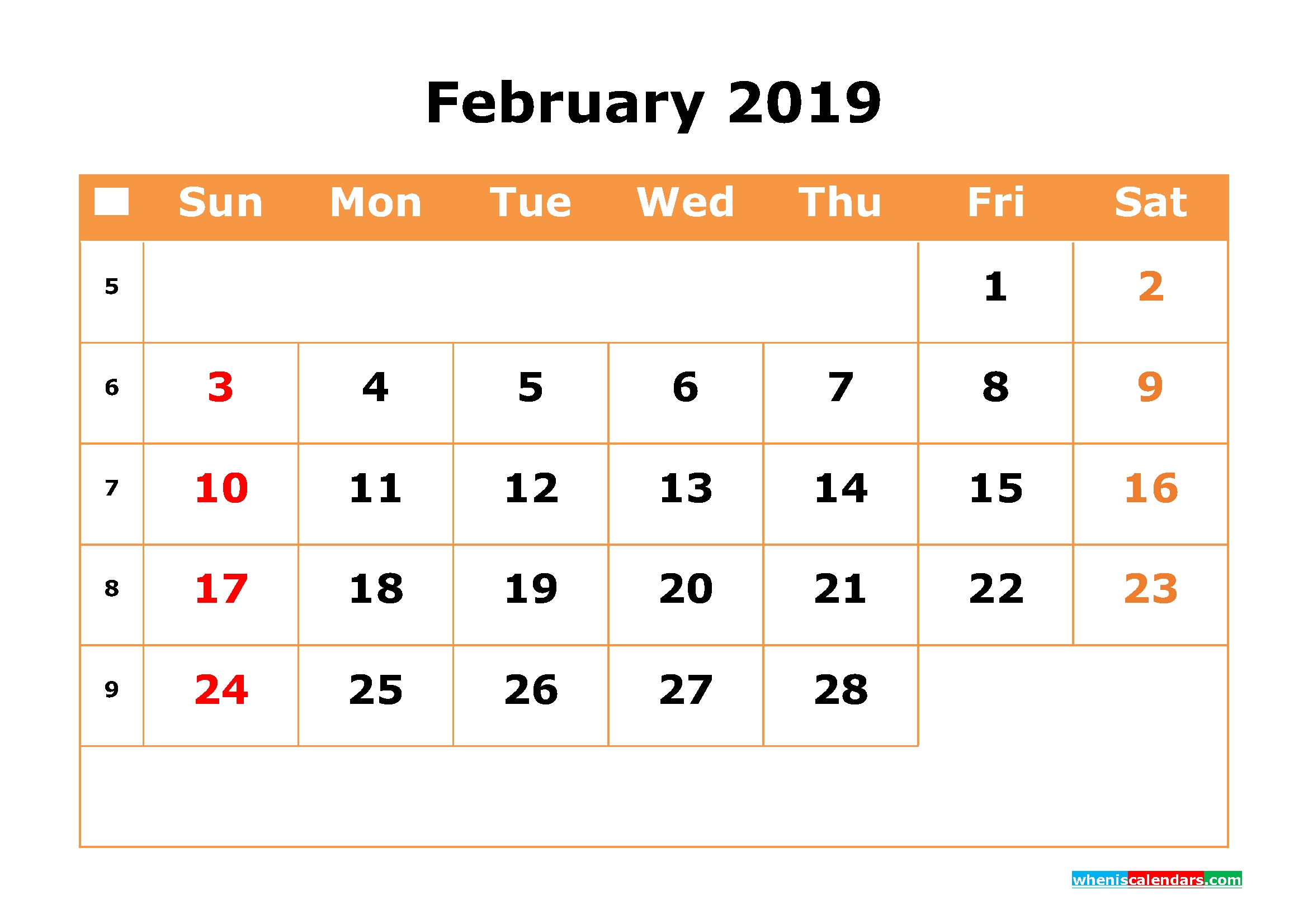 February 2019 Calendar With Week Numbers Printable Free Printable 