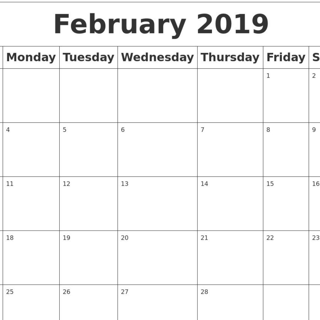 February 2019 Printable Calendar Blank Calendar 2019 Calendar