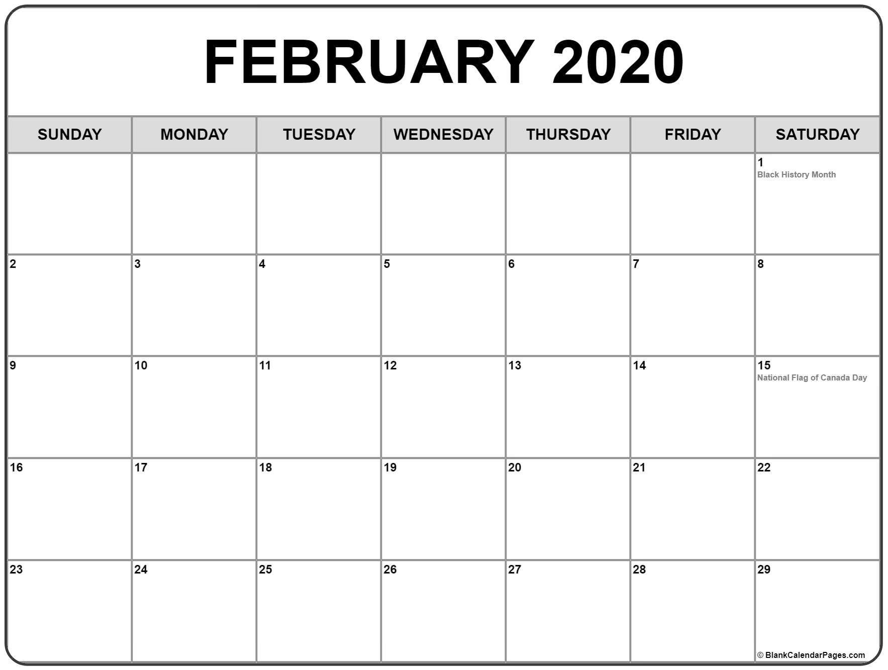 February 2020 Calendar With Holidays Canada1 20 Sitedesignco