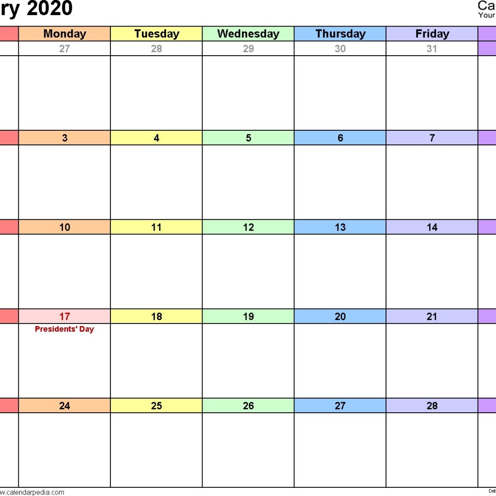 February 2020 Calendars For Word Excel Pdf