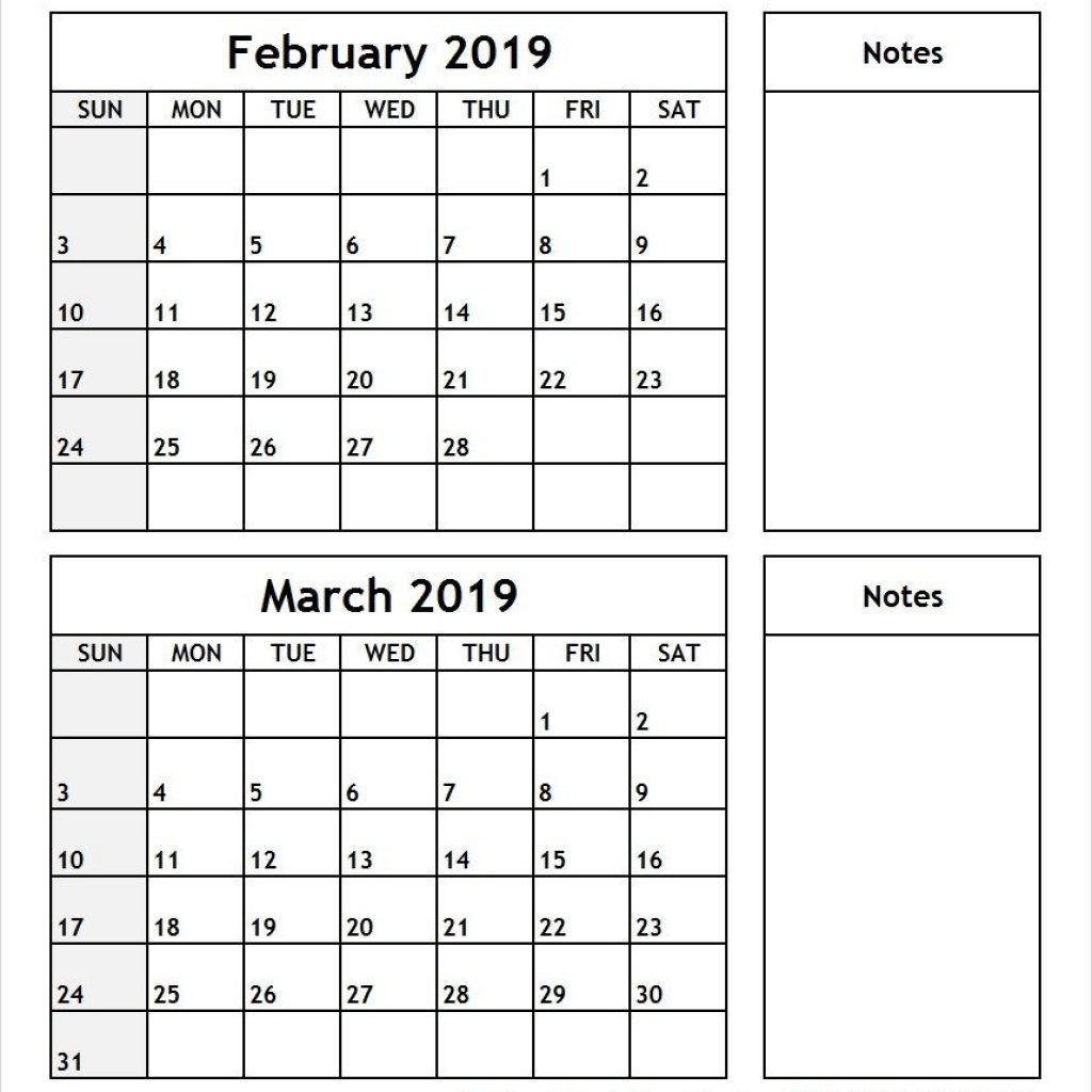 February March 2019 Calendar Printable February March