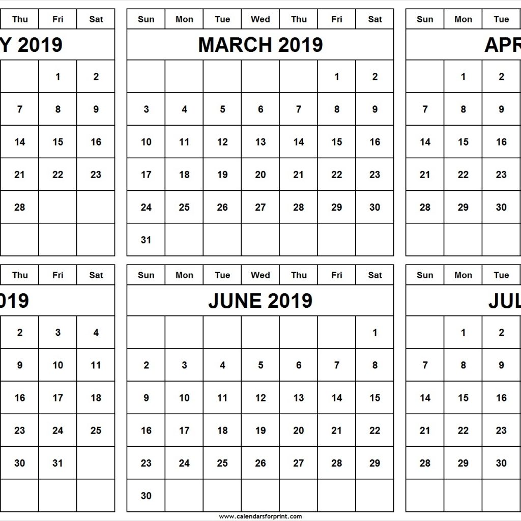 February To July 2019 Calendar Templates Free Printable Calendar