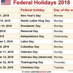 Federal Holidays 2018