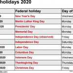 Federal Holidays 2020