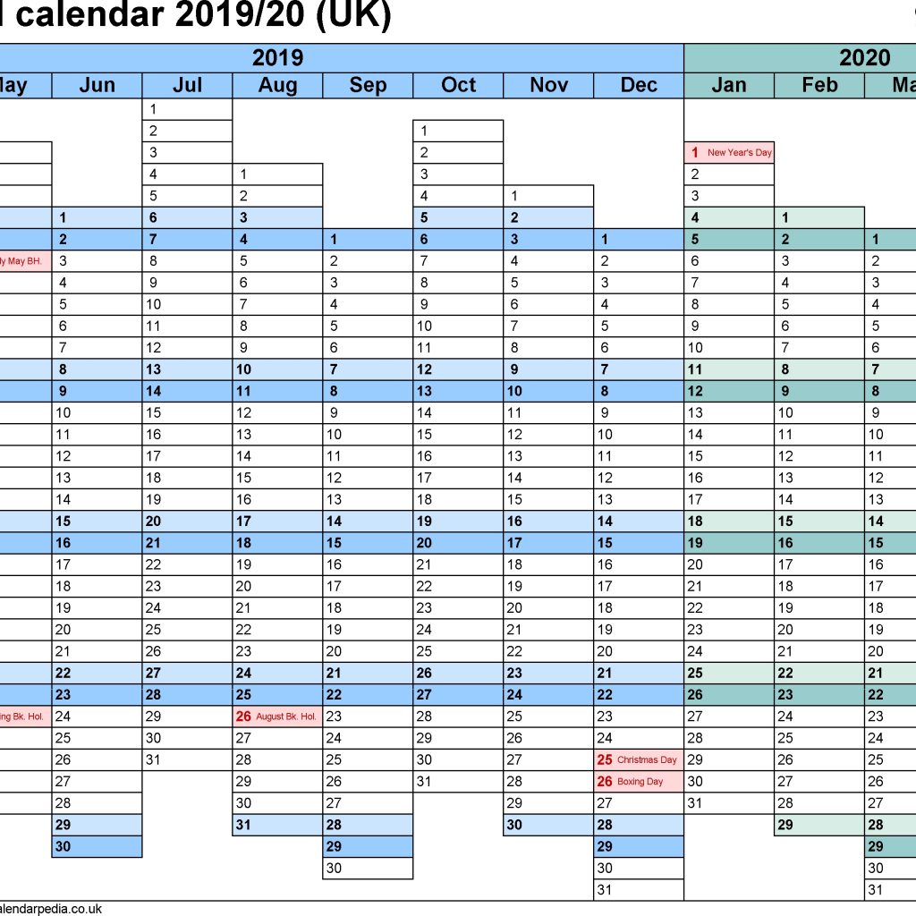 Financial Calendars 201920 Uk In Microsoft Excel Format