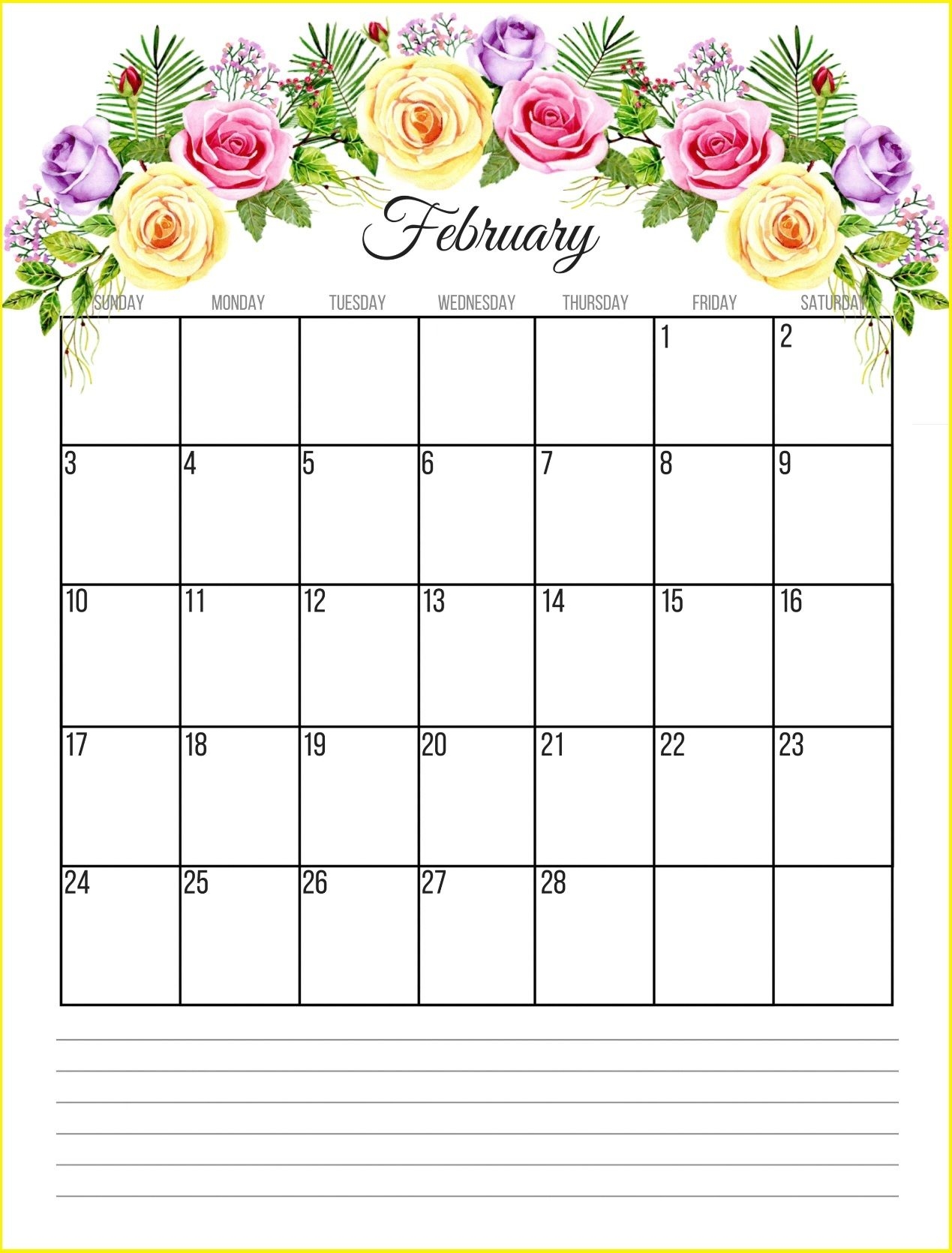 Floral February 2019 Calendar Monthly Templates Free Download Hd 