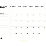 Free Download Printable February 2019 Calendar Large Box Holidays