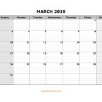 Free Download Printable March 2019 Calendar Large Box Grid Space