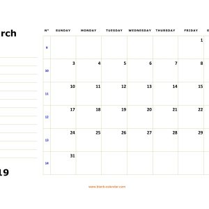 Free Download Printable March 2019 Calendar Large Box Holidays