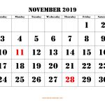 Free Download Printable November 2019 Calendar Large Font Design