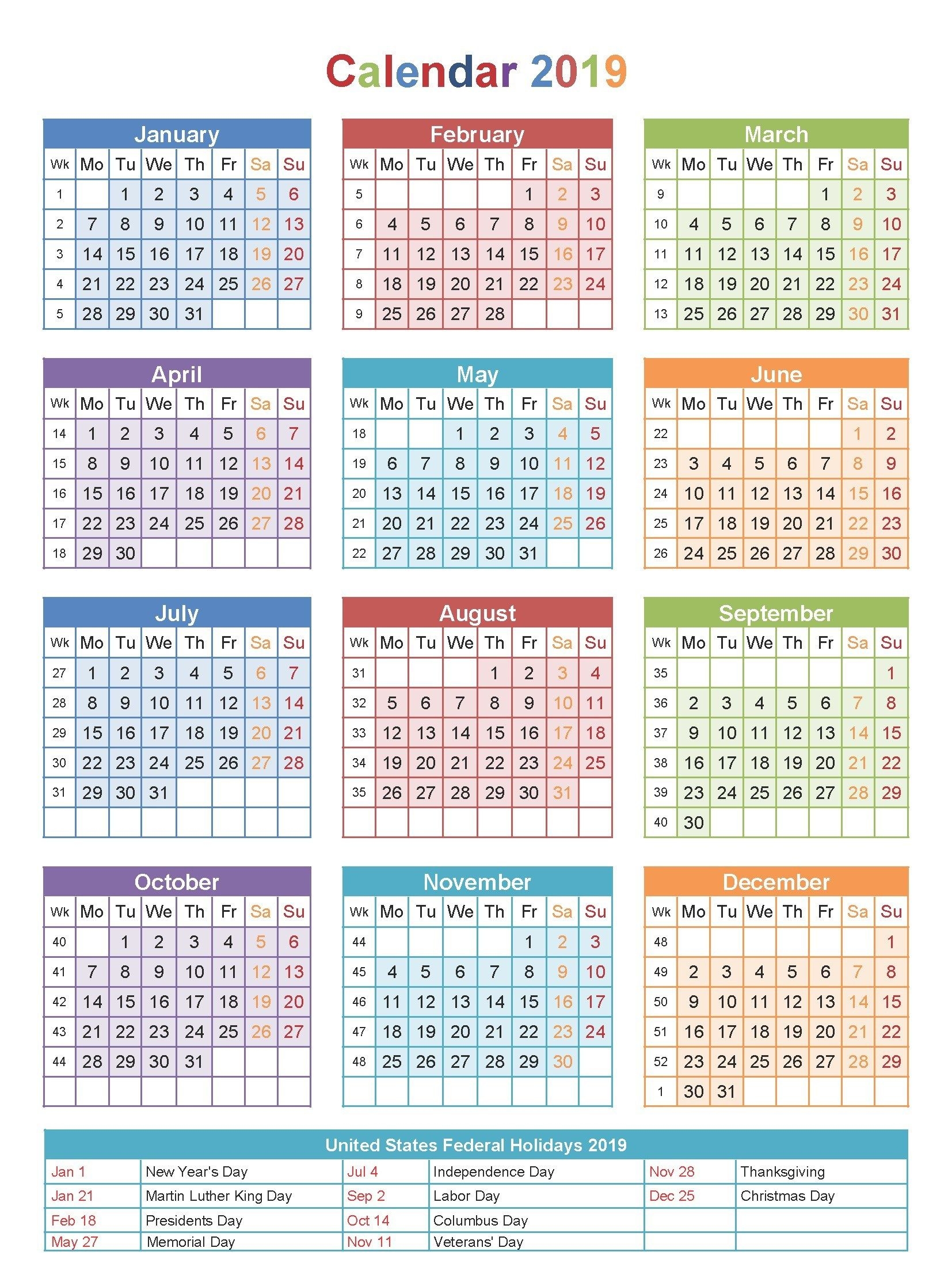 Free Editable Usa 2019 Calendar Pdf Excel Word Templates