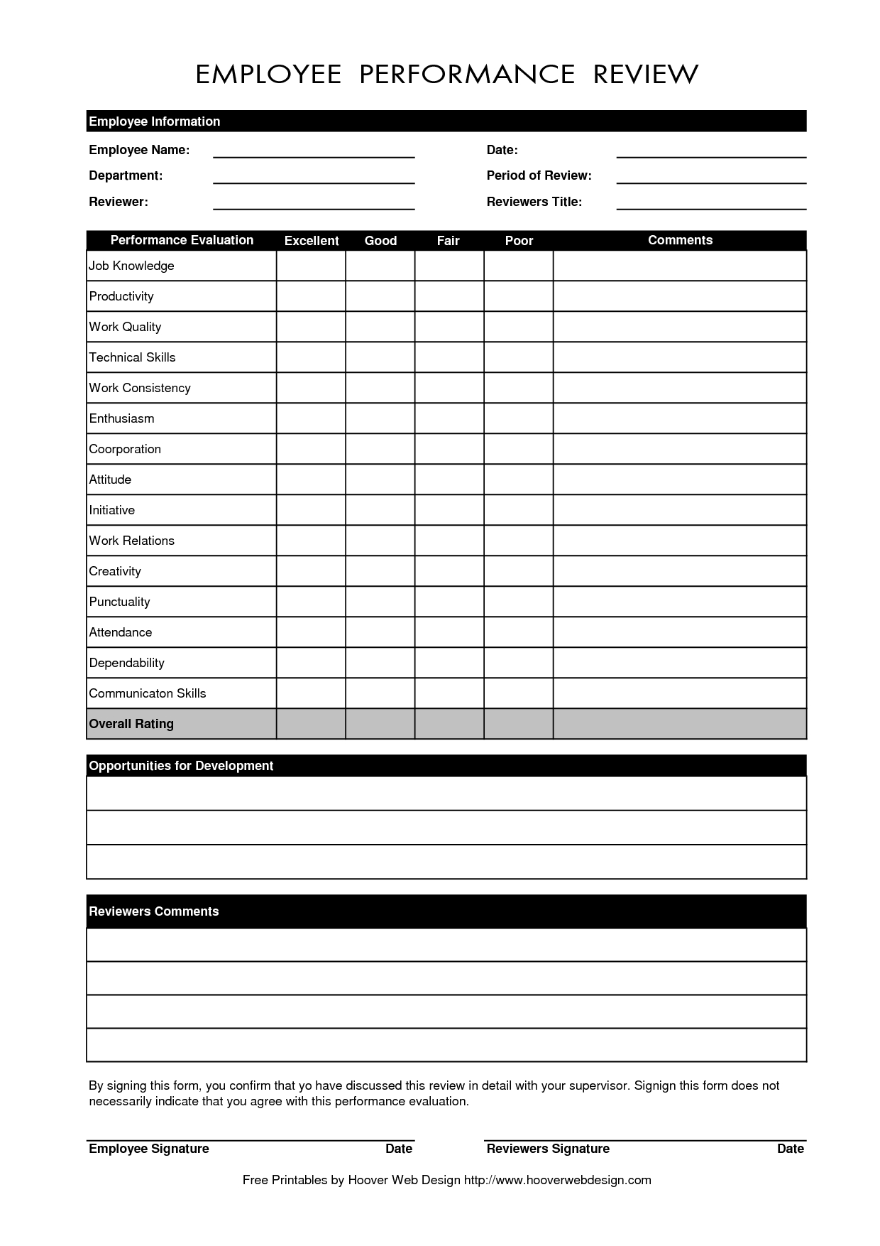 Free Employee Performance Review Forms Excel Employee 